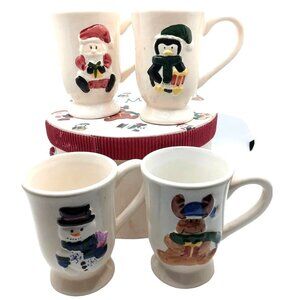 Festive Holiday Winter Mugs Set of 4 Cocoa Coffee Cider Christmas Get-Togethers